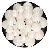 Decoris Kerstballen Parelmoer Wit 30x - 4, 5, 6 cm - Mat-Glans-Glitter