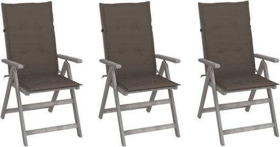 vidaXL Tuinstoelen 3 st verstelbaar met kussens massief acaciahout