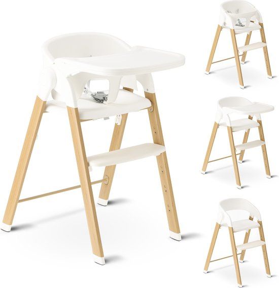 Deryan Luxe Kinderstoel - Meegroei kinderstoel - Inklapbaar - Wit/Houtlook