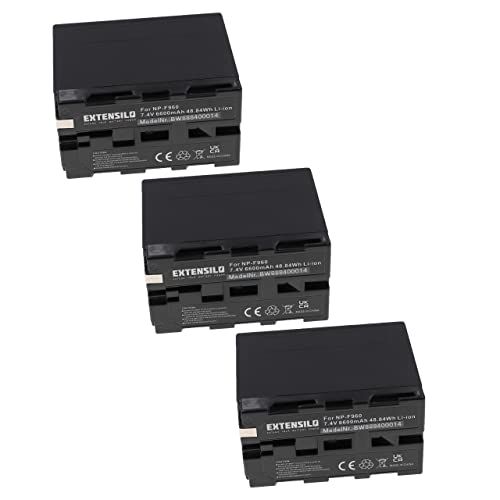 EXTENSILO 3 x batterijen, compatibel met Sony HXR serie HXR-NX5E, HXR-NX5E, NEX-FS100 camera, DSLR (6600 mAh, 7,4 V, Li-Ion)