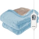 Auronic Elektrische Deken - 200 x 180 cm - 2 Persoons Warmtedeken - 3 Warmtestanden met Timer - Verwarmingsdeken - Lichtblauw