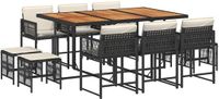 vidaXL 11-delige tuinset met kussens, polyrattan, zwart