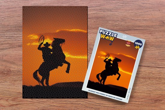 MuchoWow Puzzel Silhouet van cowboy op paard die steigert - Legpuzzel - Puzzel 1000 stukjes volwassenen - Sinterklaas cadeautjes - Sinterklaas voor grote kinderen