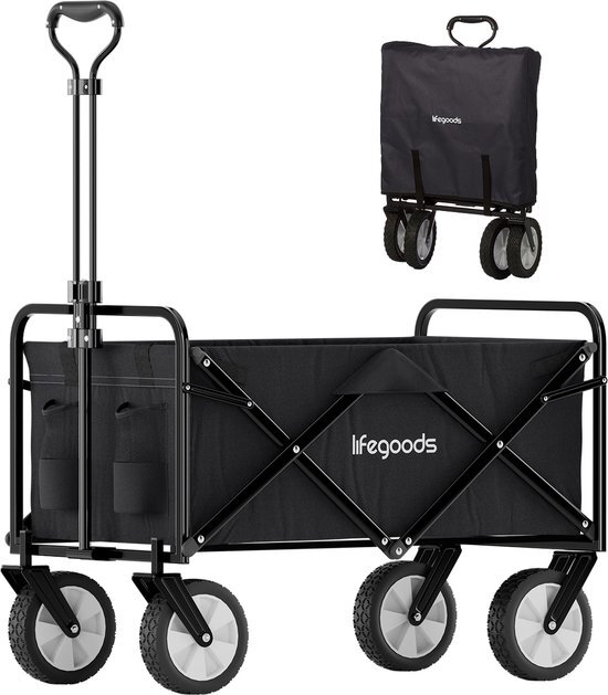 LifeGoods Bolderkar - Opvouwbaar - Draaibare wielen - 94L - 2 Standen - 70KG Draagkracht - Zwart