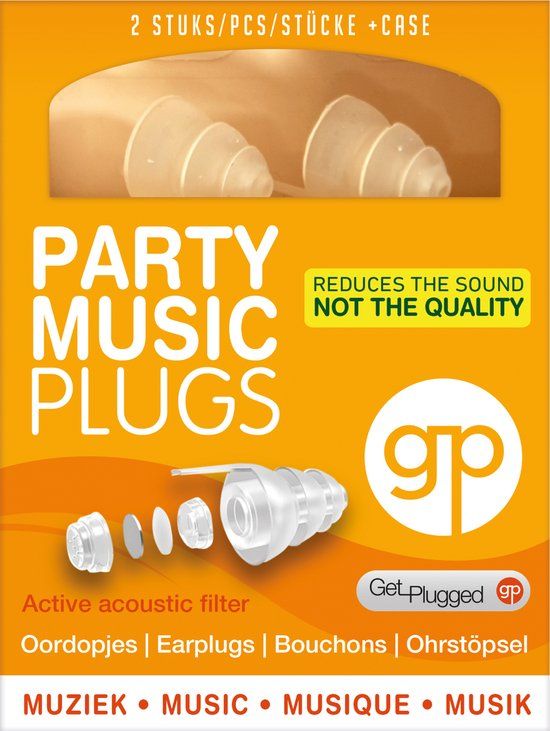 Get Plugged PARTY MUSIC PLUGS – Festival Oordoppen 27 dB – Muziek Oordoppen voor Concert & Uitgaan – 1 paar Herbruikbare Gehoorbescherming met AAFTM Filter