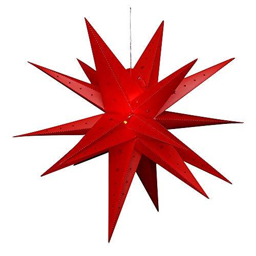 Dekohelden24 Adventsster van kunststof om open te klappen, 80 cm met 18 punten, in de kleur rood, incl. LED-verlichting en adapter, geschikt voor binnen en buiten. 833101-1