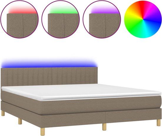 vidaXL Boxspring met matras en LED stof taupe 160x200 cm