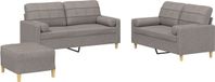 vidaXL 3-delige Loungeset met kussens stof taupe