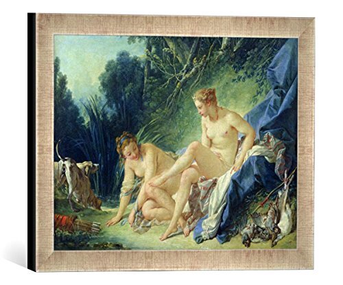 kunst für alle Ingelijste afbeelding van François Boucher Diana Getting Out of her Bath, 1742", kunstdruk in hoogwaardige handgemaakte fotolijst, 40x30 cm, zilver Raya