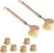 Set de 2 brosses à vaisselle durables en bois avec 6 têtes de rechange - Brosse de cuisine
