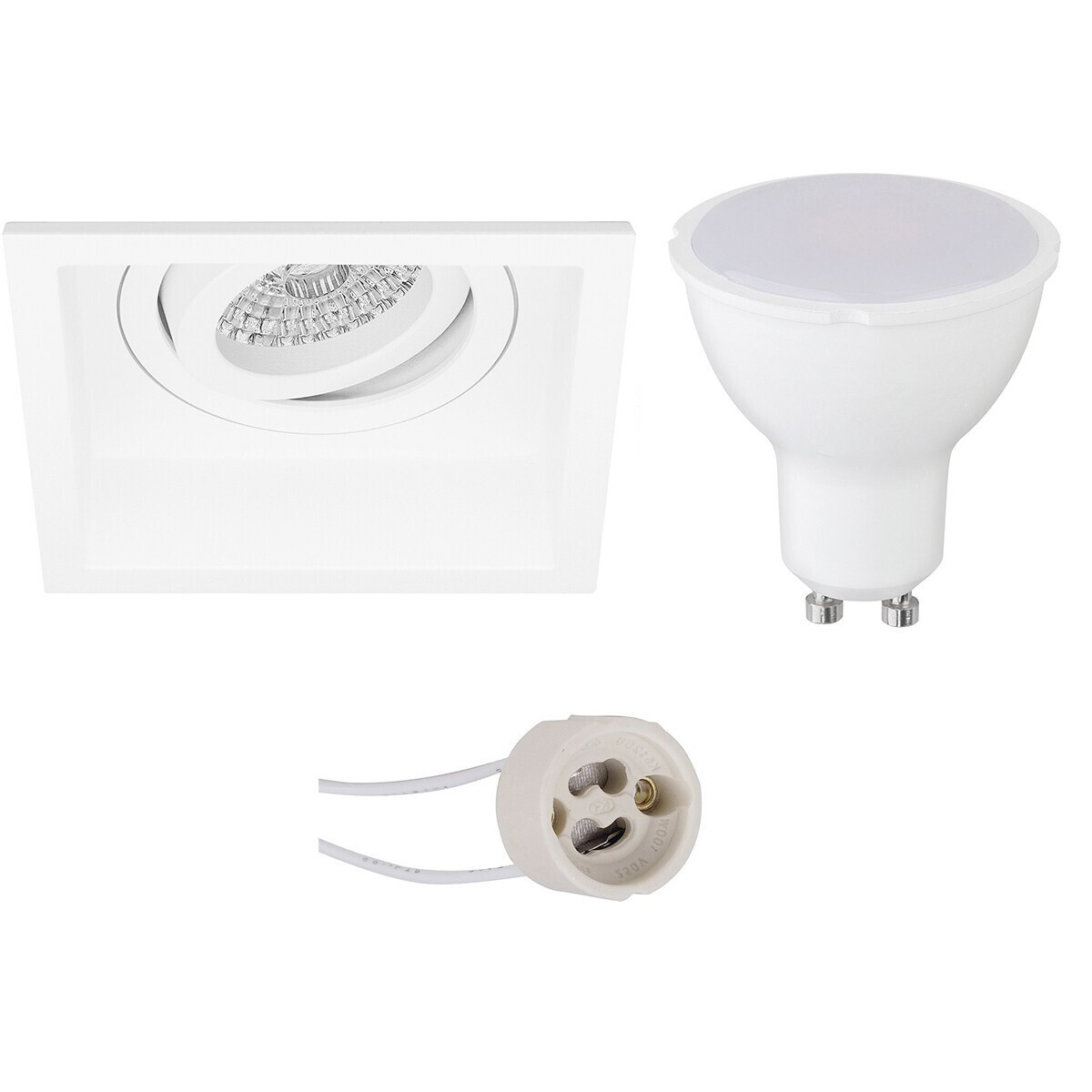 BES LED LED Spot Set - Pragmi Domy Pro - GU10 Fitting - Inbouw Vierkant - Mat Wit - 8W - Warm Wit 3000K - Verdiept - Kantelbaar - 105mm