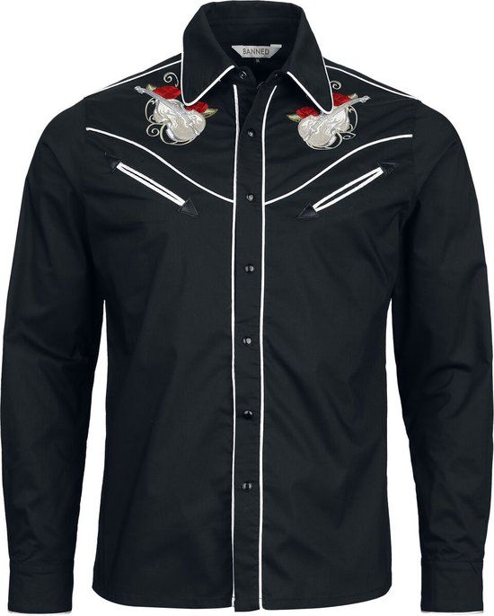 Banned Retro Banned Rockabilly Bass Heren Longsleeve - Zwart - L