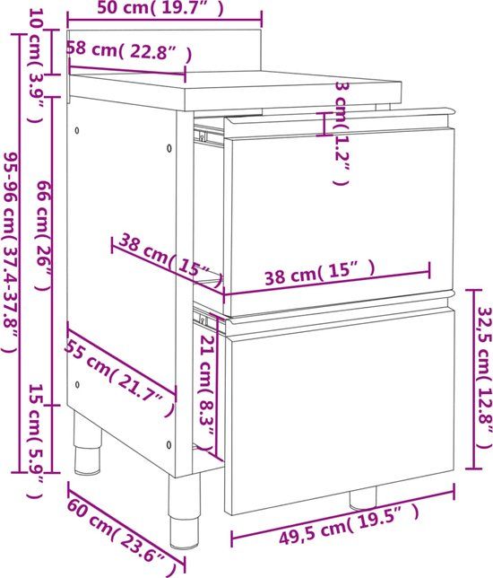 vidaXL Commerciële keukenkasten met 2 lades - 2 stuks - 50x60x96 cm - Roestvrij staal