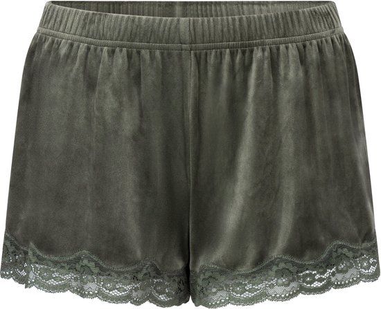 Hunkemöller Dames Nachtmode Short Velours Kant - Groen - maat 2XL