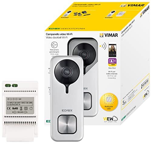 Vimar K40965 Doorbell wandkit met: 1 deurbell 40960 WiFi, oproep-doorvoer naar VIEW deur-app, nachtzicht, RGB LED-belknop, SD-kaart, manipulatieveilige sensor, DIN voeding