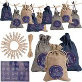 Adventskalender à remplir - 24 sacs cadeaux - Décoration de Noël DIY - Kit de bricolage complet - Bleu/Beige/Gris