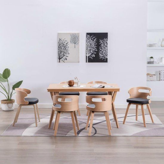 vidaXL Eetkamerstoelen 6 stuks gebogen hout en kunstleer zwart