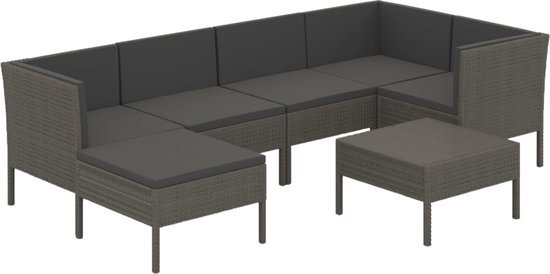 vidaXL 7-delige Loungeset met kussens poly rattan grijs