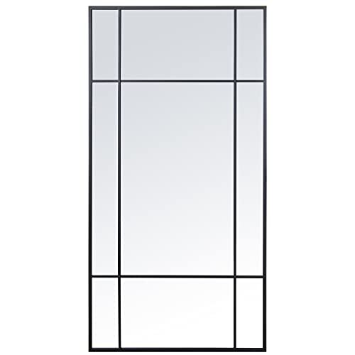 DRW Wandspiegel van metaal en achterkant, MDF, zwart, 80 x 3 x 160 cm, Int. 77 x 157 cm