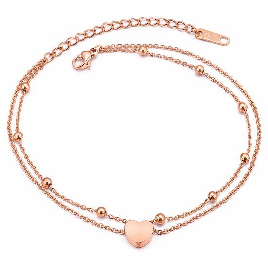 Cilla Jewels Dames Dubbele Enkelband met Hart Rose