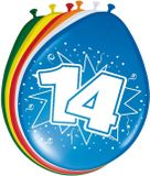 Folat Bv 14 jaar verjaardag leeftijd ballonnen - 8x stuks - mix kleuren - feestartikelen/versiering