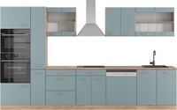 Vicco R-Line Keuken – 350 cm met hoge kast, WB Eik Blauw-grijs/gouden eik