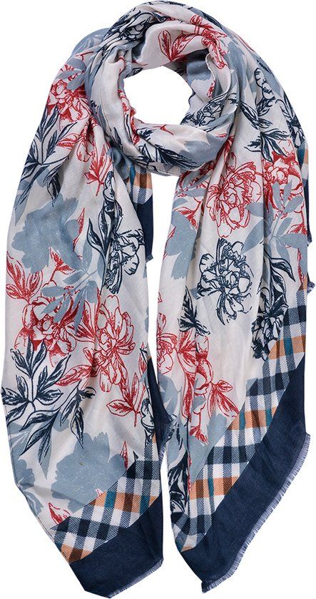Clayre & Eef Sjaal Dames Print 80x180 cm Blauw | Polyester