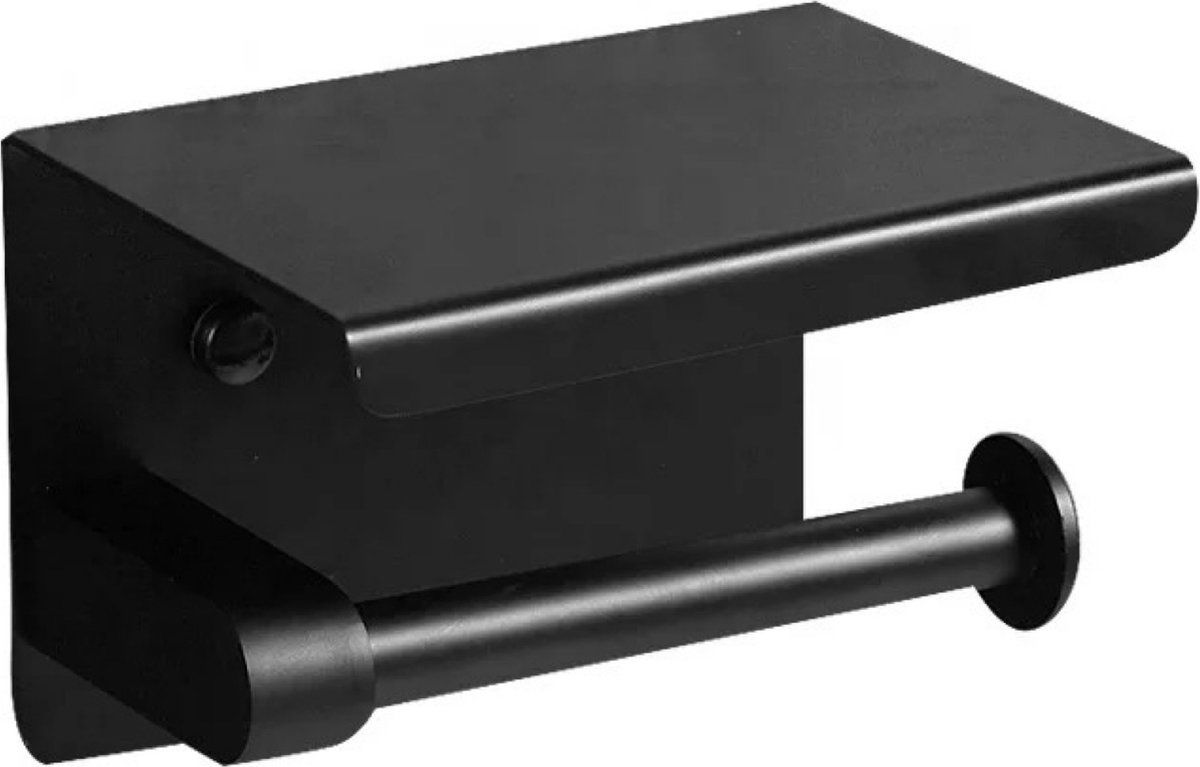 Eavy WC Rolhouder met Plankje - Zwart - Zelfklevend / Zonder Boren