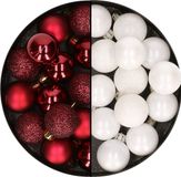 Kaemingk B.V. 28x stuks kleine kunststof kerstballen blanc et bordeaux 3 cm