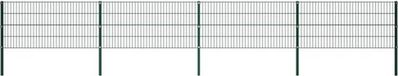 vidaXL Panneau de clôture avec poteaux - Double barreau - Métal - Vert - 680x80 cm