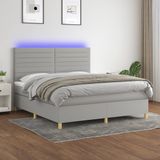 vidaXL Boxspringbed met matras en LED-verlichting, lichtgrijs, 180x200 cm, gestoffeerd