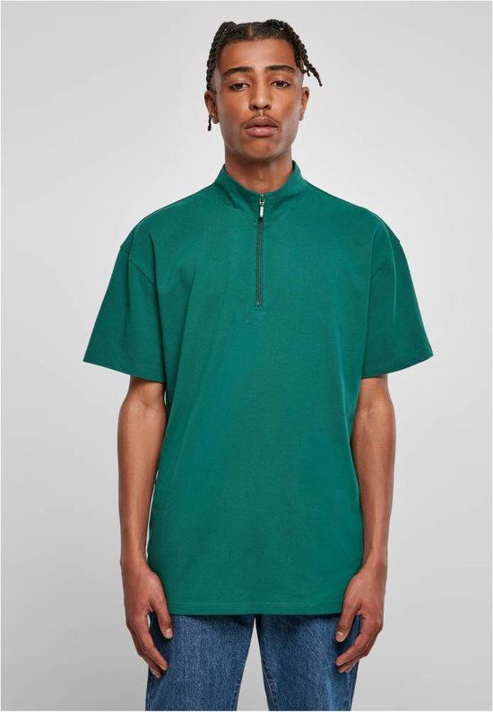 Urban Classics Boxy Zip Pique Polo Shirt - Men - XS - Green