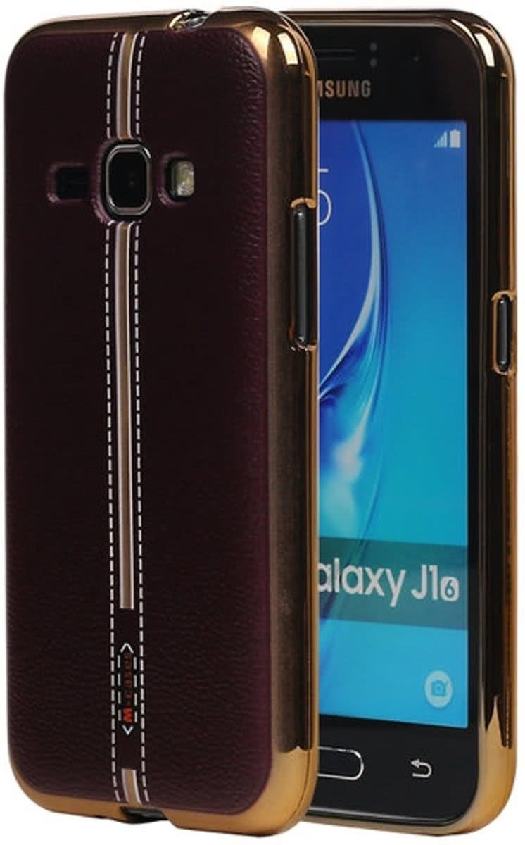 M-Cases Bruin Leder Design TPU back case hoesje voor Samsung Galaxy J1 2016