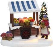 Santaville - Chariot de fleuriste nostalgique avec LED Polyresin 11cm
