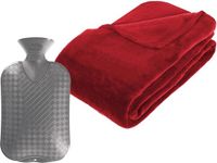 Atmosphera Groot Fleece deken/plaid Rood 230 x 180 cm en warmwater kruik 2 liter