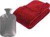 Atmosphera Groot Fleece deken/plaid Rood 230 x 180 cm en warmwater kruik 2 liter