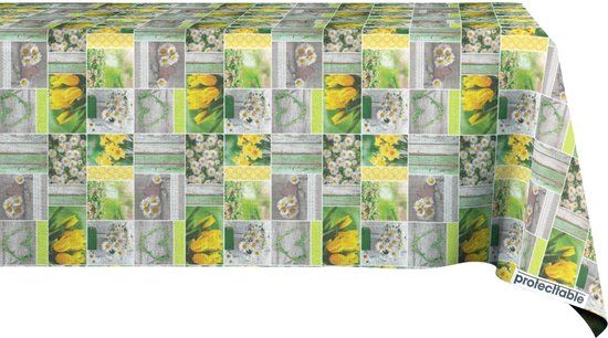 Protecttable Tafelzeil Voorjaarsbloemen 140x310cm - Groen - Kunststof - Tafelkleed Afwasbaar - Protecttable