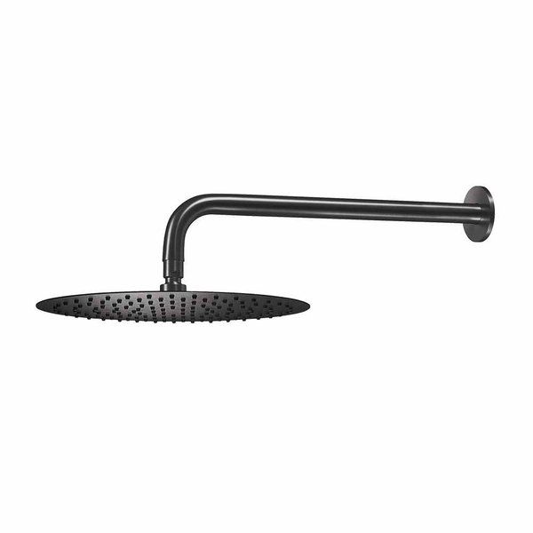 Qisani Flow 30cm ronde hoofddouche met wandarm Geborsteld Gun Metal 25621.04