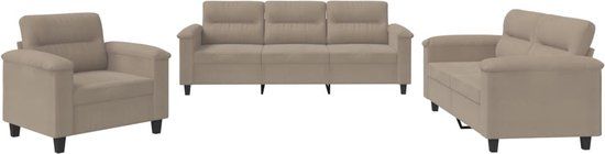 vidaXL 3-delige Loungeset met kussens microvezelstof taupe