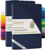 Lavea® Set van 2 Hoeslakens voor Topper 180x200 cm – 100% Katoen Jersey – voor Topmatras tot 10 cm – met Elastiek rondom – Galaxieblauw