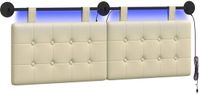vidaXL - Hangend hoofdbord - Met LED-verlichting - Crèmekleurig - Kunstleer