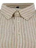 Tommy Hilfiger overhemd gestreept beige linnen button-down collar