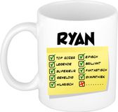 Bellatio Decorations Naam mok Ryan - wit - top gozer - keramiek - 300 ml - cadeau collega beker