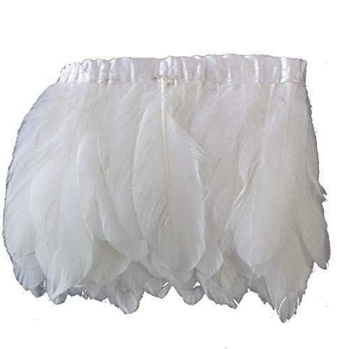 Sowder 2 Yards Duck ganzenveren, franjes, trim, 6-8 inch breed, voor naaien, kunsthandwerk, doe-het-zelf decoratie, handgemaakt (wit)