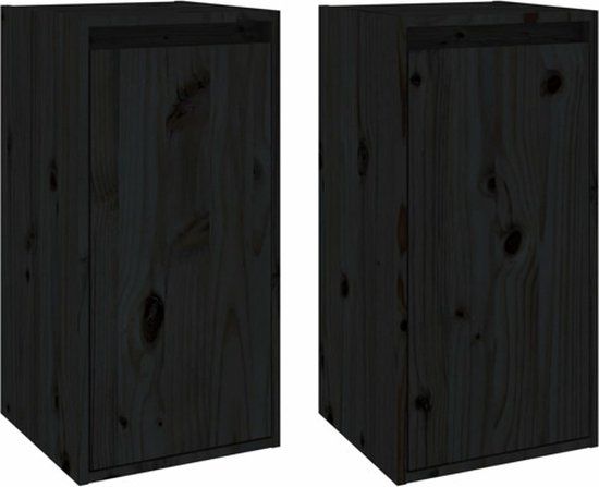 vidaXL Wandkasten 2 st 30x30x60 cm massief grenenhout zwart