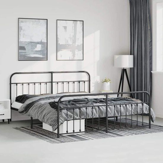 vidaXL Bedframe met hoofd- en voeteneinde metaal zwart 193x203 cm