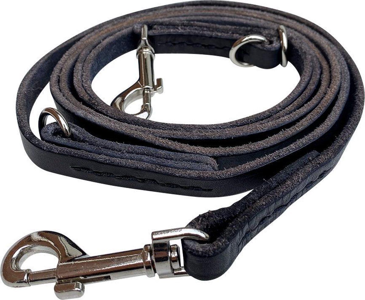Brute Strength Multifunctionele Hondenriem - 220cm - Zwart - leren hondenriem - 100% volnerfleer - leiband hond