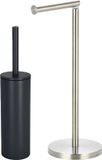 Spirella Badkamer accessoires set - WC-borstel/toiletrollen houder - metaal - zwart/zilver
