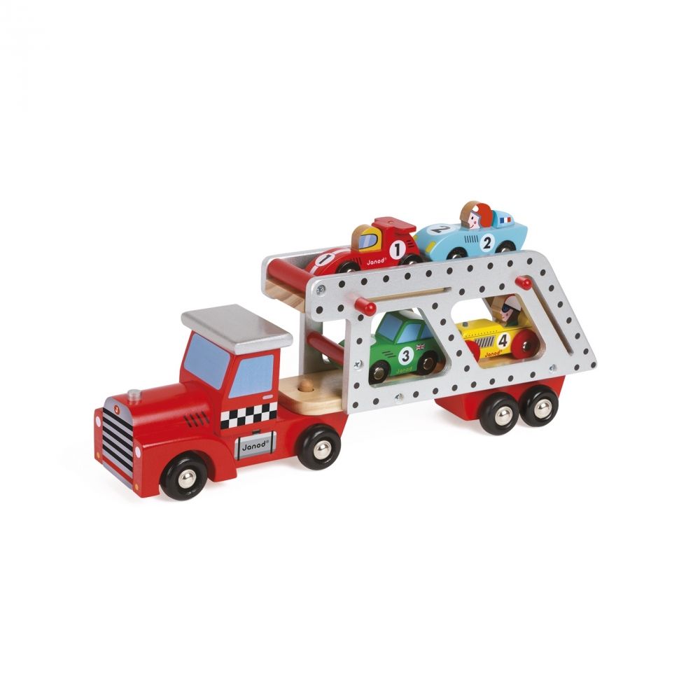 Janod Story 4 Cars Transporter Lorry - Hout - 2+ jaar