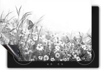 Chefcare Inductie Beschermer Witte Kamille Bloemen - Zwart Wit - 77x59 cm